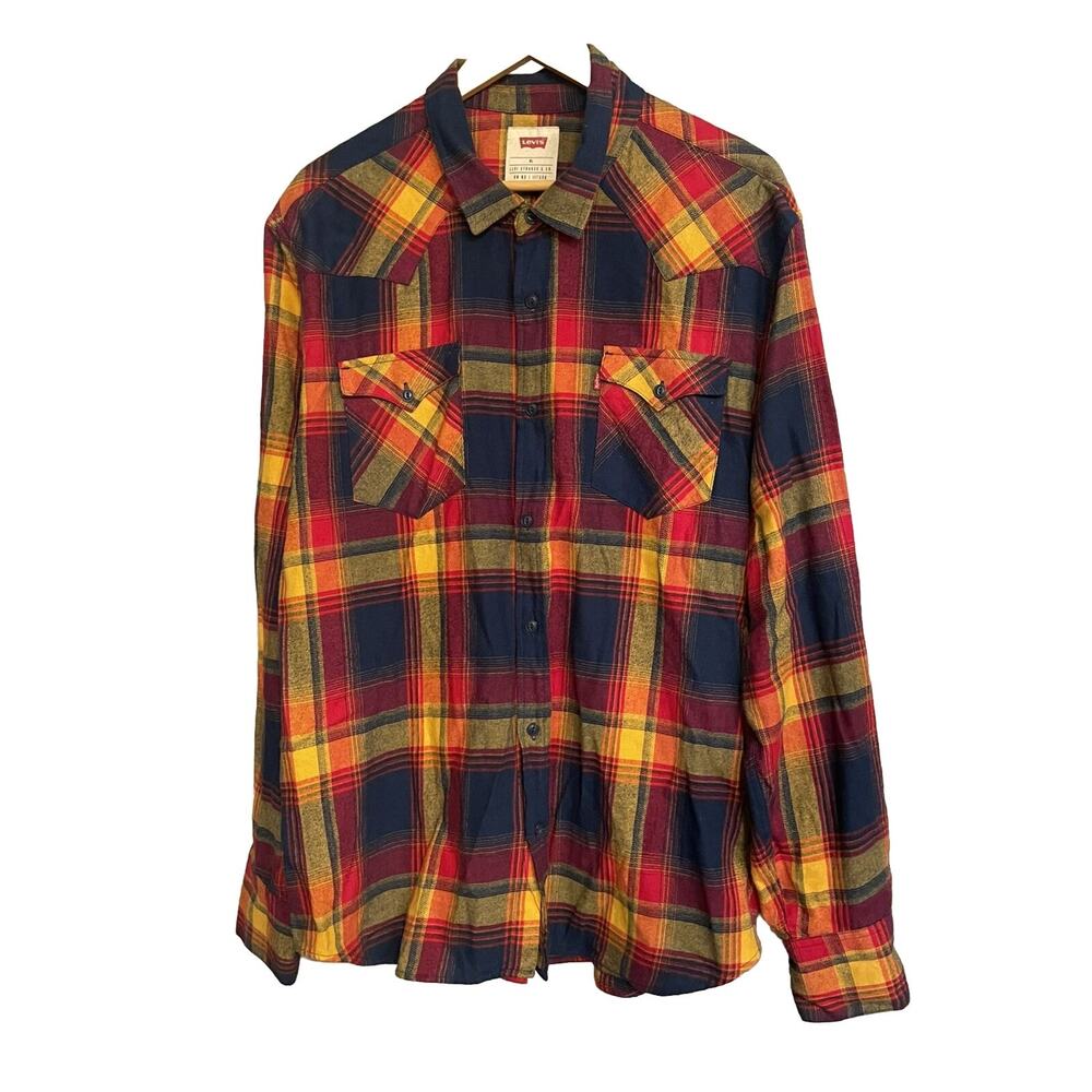 Levis‎ Shirt Plaid Long Sleeve Button Up Western Casual Cowboy Mens XL